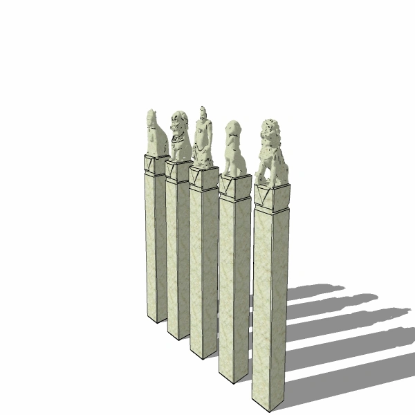 SU拴马桩拴马柱石柱石雕像模型小品sketchup中式古代大理石拴马桩