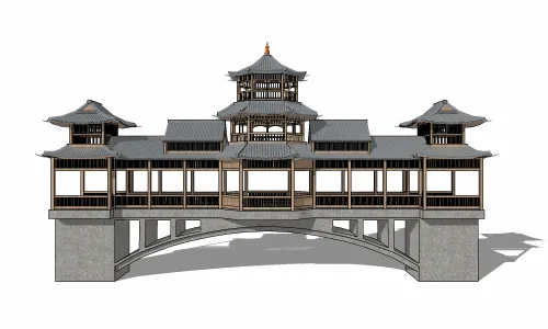 中式古建筑-廊桥03